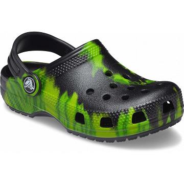 Crocs Klassiska Tie-Dye Graphic Clogs Pojke Svarta Gröna | Sverige 1339DFMN